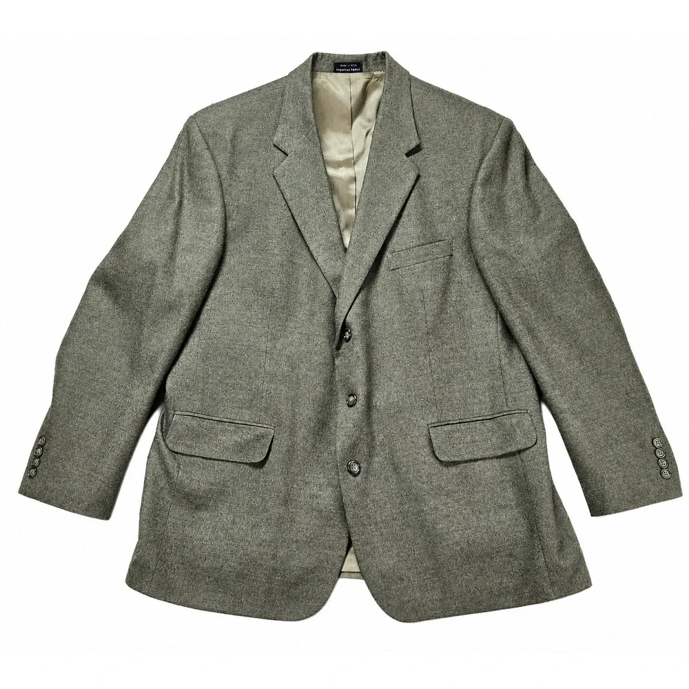 Lands End Lambswool Blazer Mens 48R Green Solid 3-Button Sport Coat Made in USA